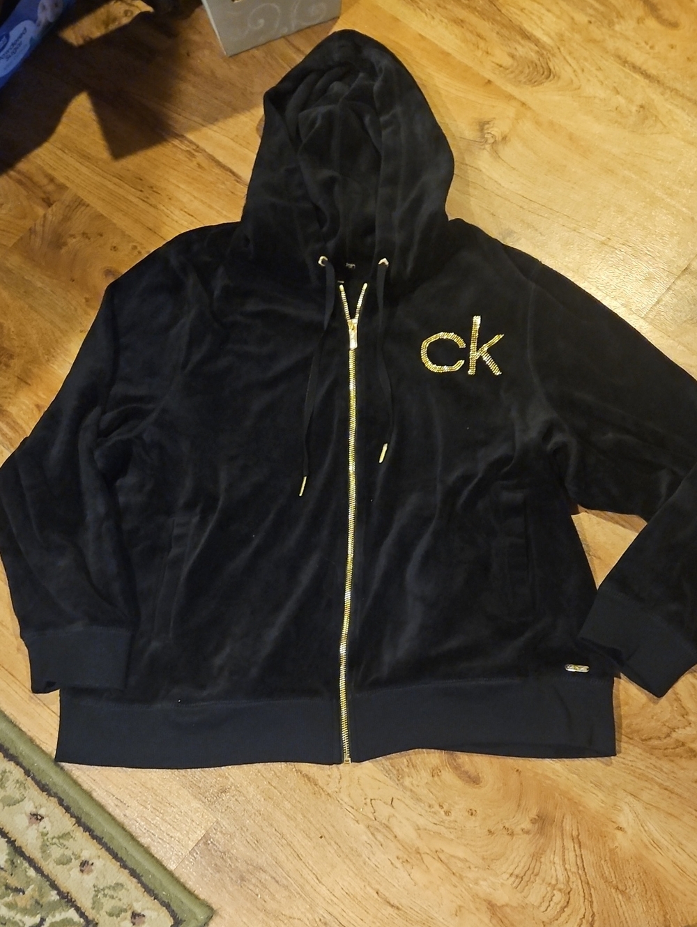 Calvin Klein Black Velvet Hoodie Size 2XL